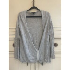 Barbara Bui Tricot Deep Vneck Wrap Cardigan Gray Large 100% Cotton Asymmetrical‎
